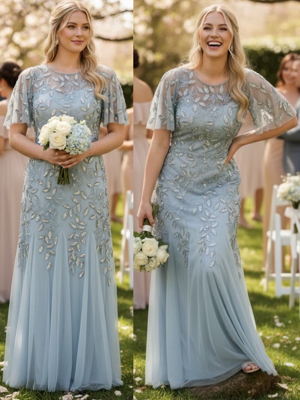 Mother of the Bride Dress Adrianna Papell Blue Beaded Sequin Evening Gown